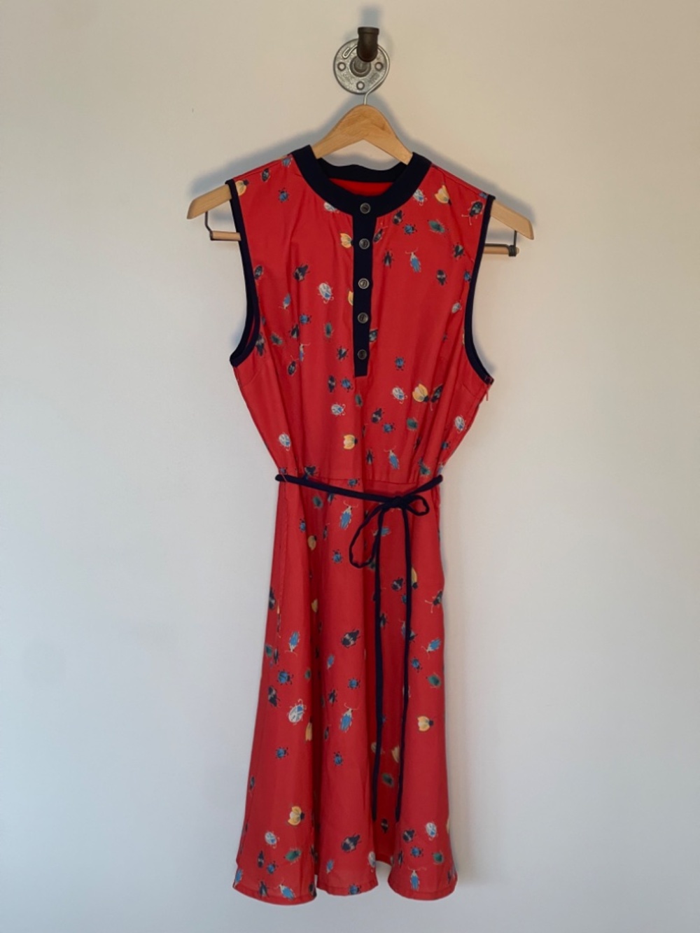 ModCloth Red Beetle Bug Print Sleeveless Dress Sz S